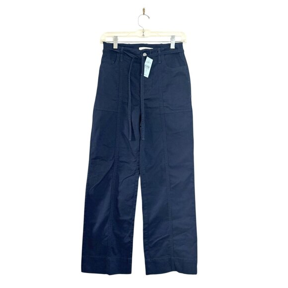 Loft High Rise Wide Leg Tie Front Navy Blue Cotton Pants NWT - Picture 1 of 6